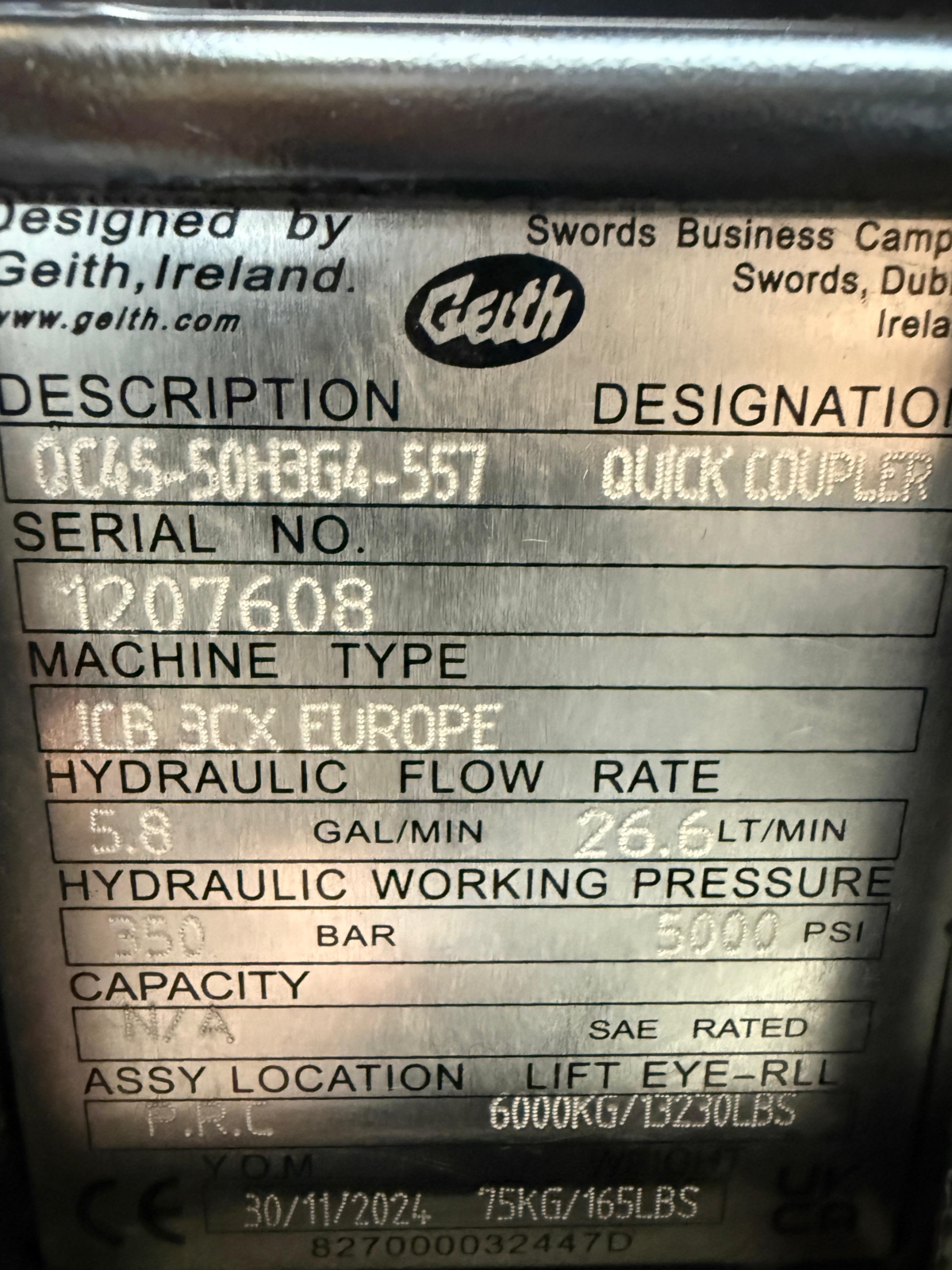Szybkozłącze hydrauliczne Geith JCB 3CX OEM