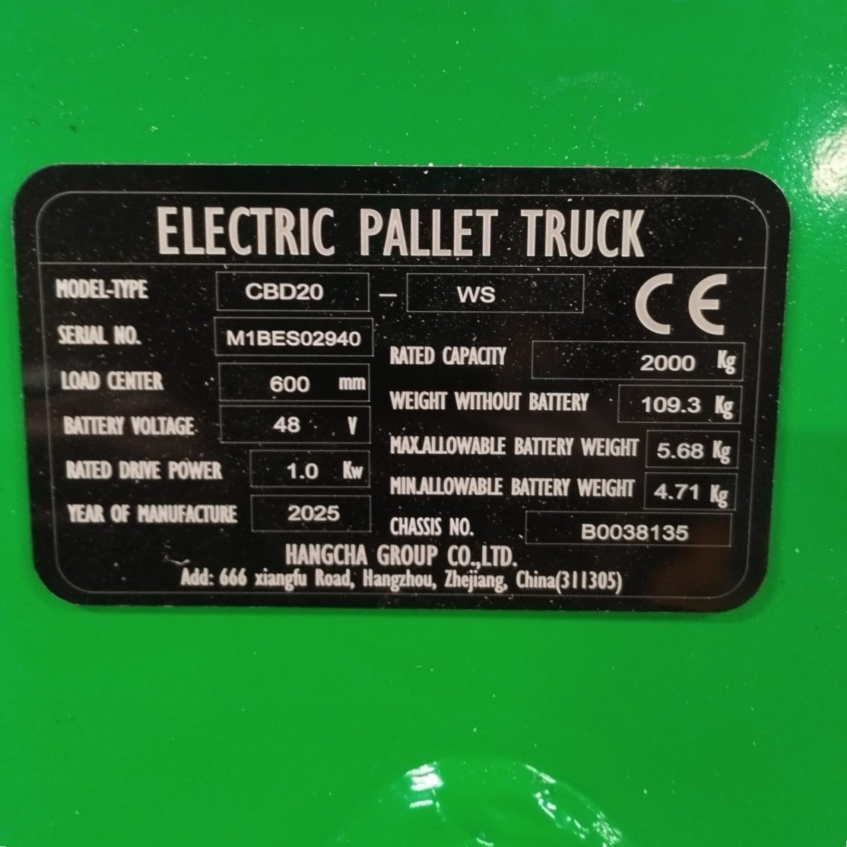 Paleciak elektryczny model CBD20 HANGCHA –  2tony udźwigu Nowy